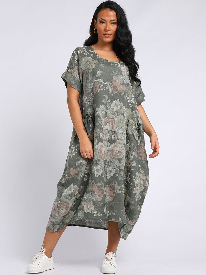 Italian Floral Linen Lagenlook Dress