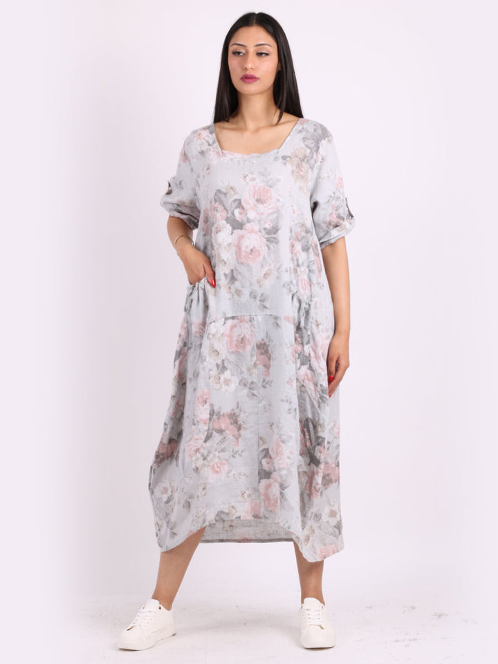Italian Floral Linen Lagenlook Dress