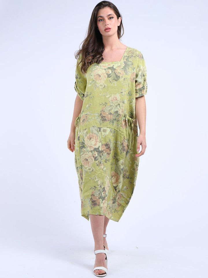 Italian Floral Linen Lagenlook Dress
