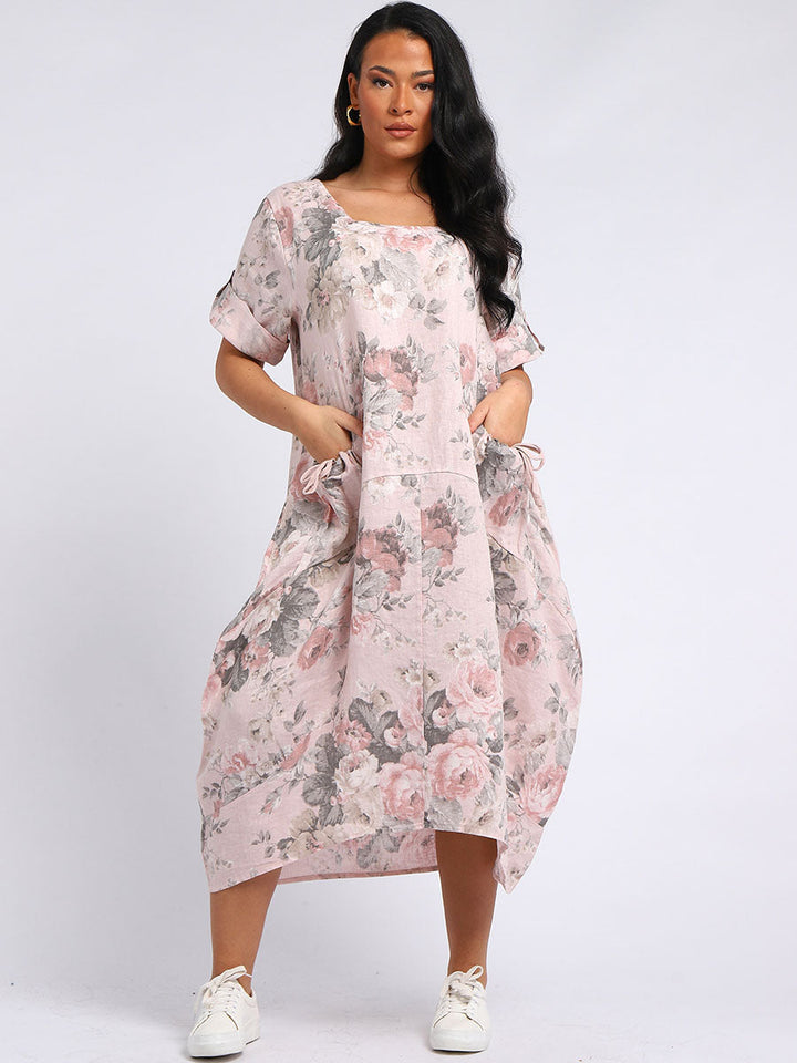 Italian Floral Linen Lagenlook Dress