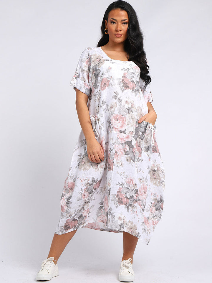 Italian Floral Linen Lagenlook Dress