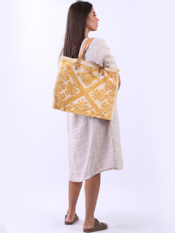 italian floral pattern canvas tote bag