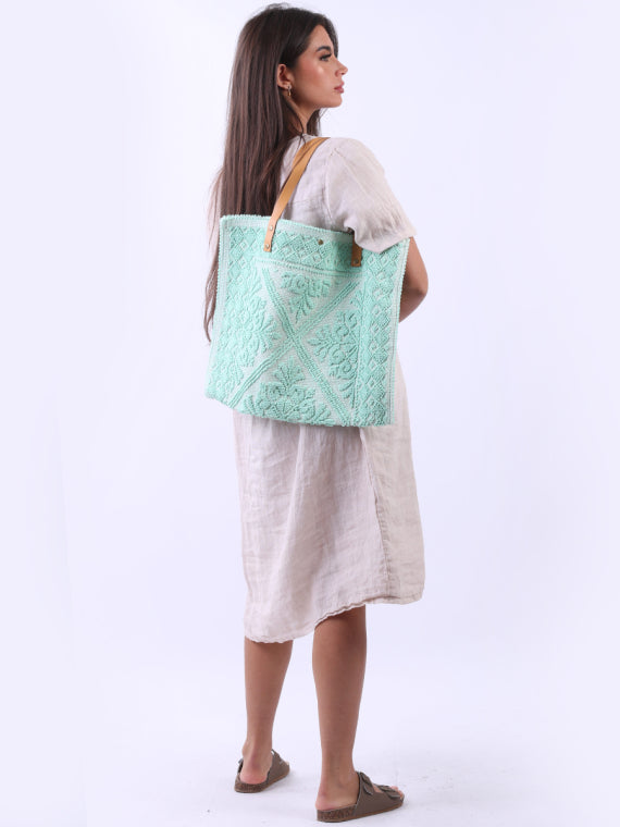 italian floral pattern canvas tote bag