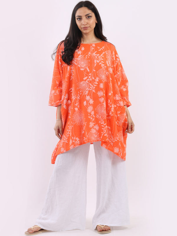 Italian Floral Print Batwing Plus Size Cotton Tunic Top