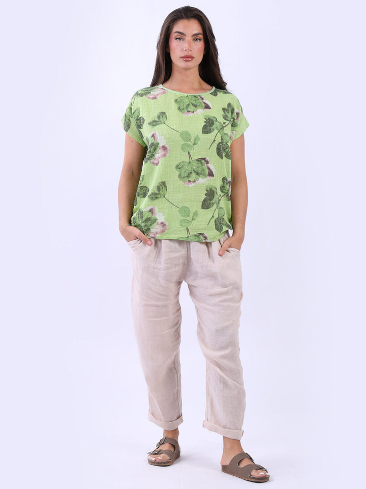 Floral Cotton Crop Top Lime Green