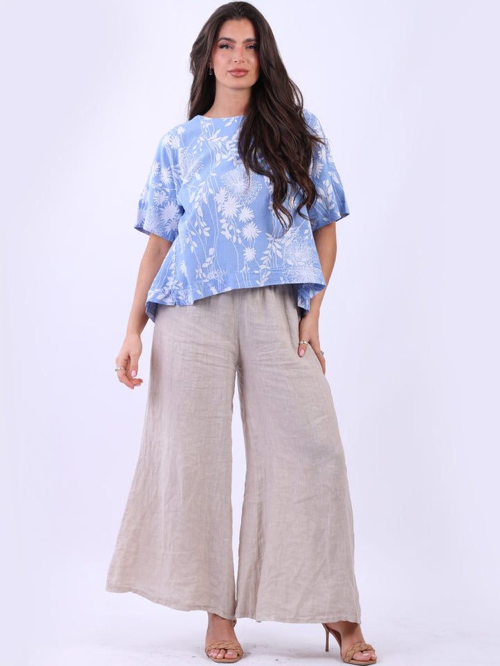 Floral Print Linen Crop Top Denim