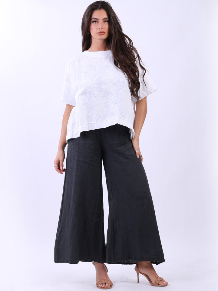 Floral Print Linen Crop Top White