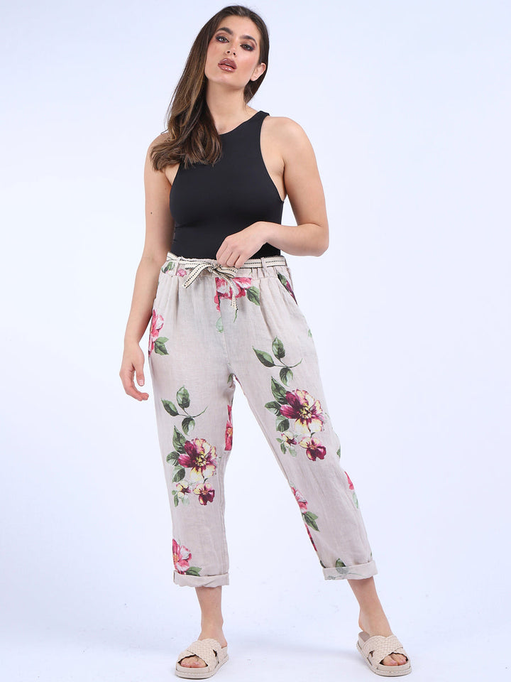 Italian Floral Print Linen Trouser