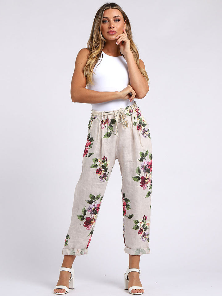 Italian Floral Print Linen Trouser