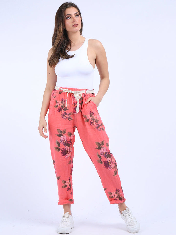 Italian Floral Print Linen Trouser
