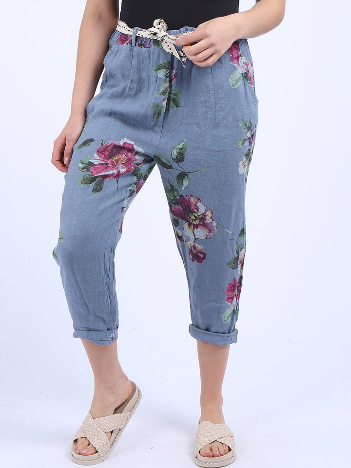 Italian Floral Print Linen Trouser