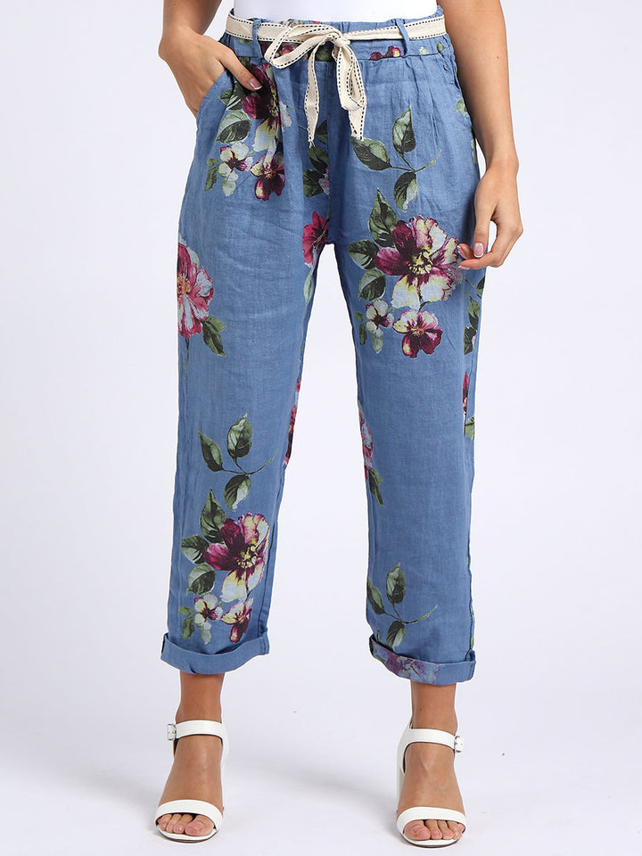 Italian Floral Print Linen Trouser