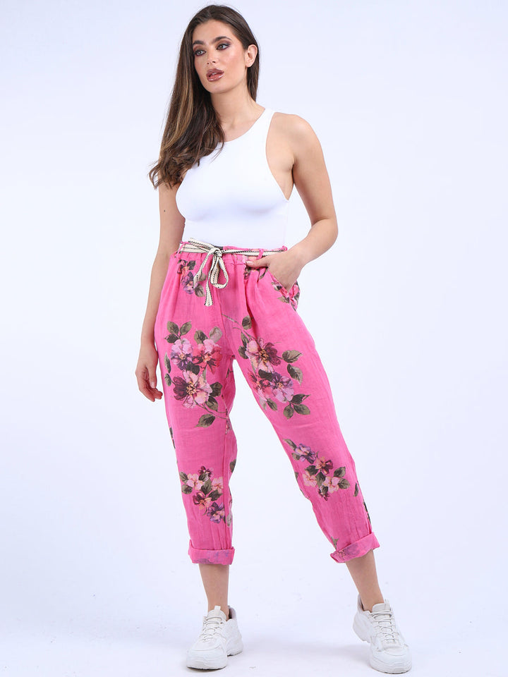 Italian Floral Print Linen Trouser