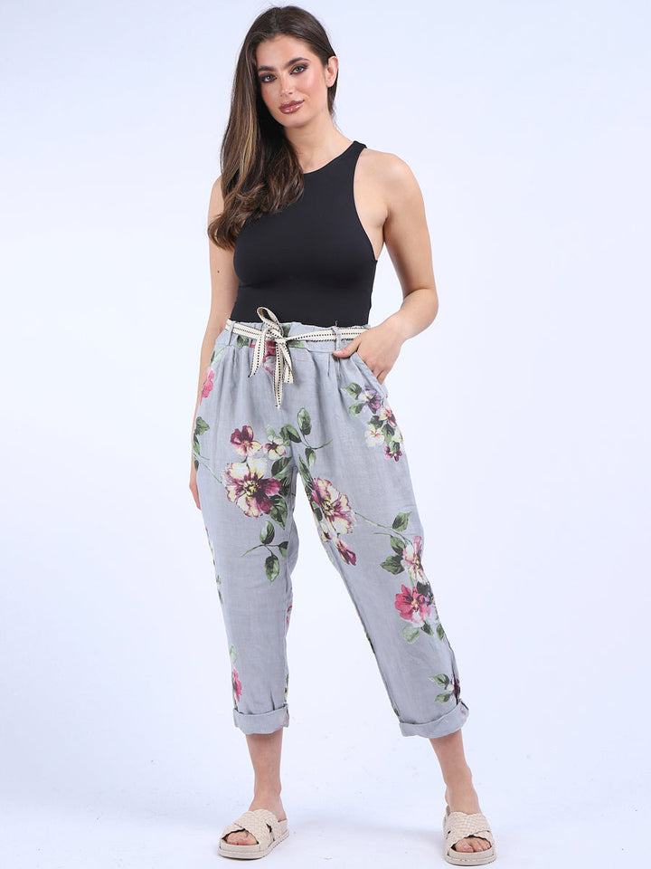 Italian Floral Print Linen Trouser