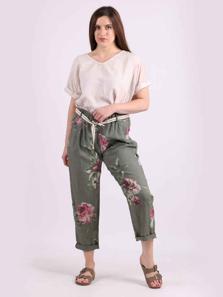 Italian Floral Print Linen Trouser