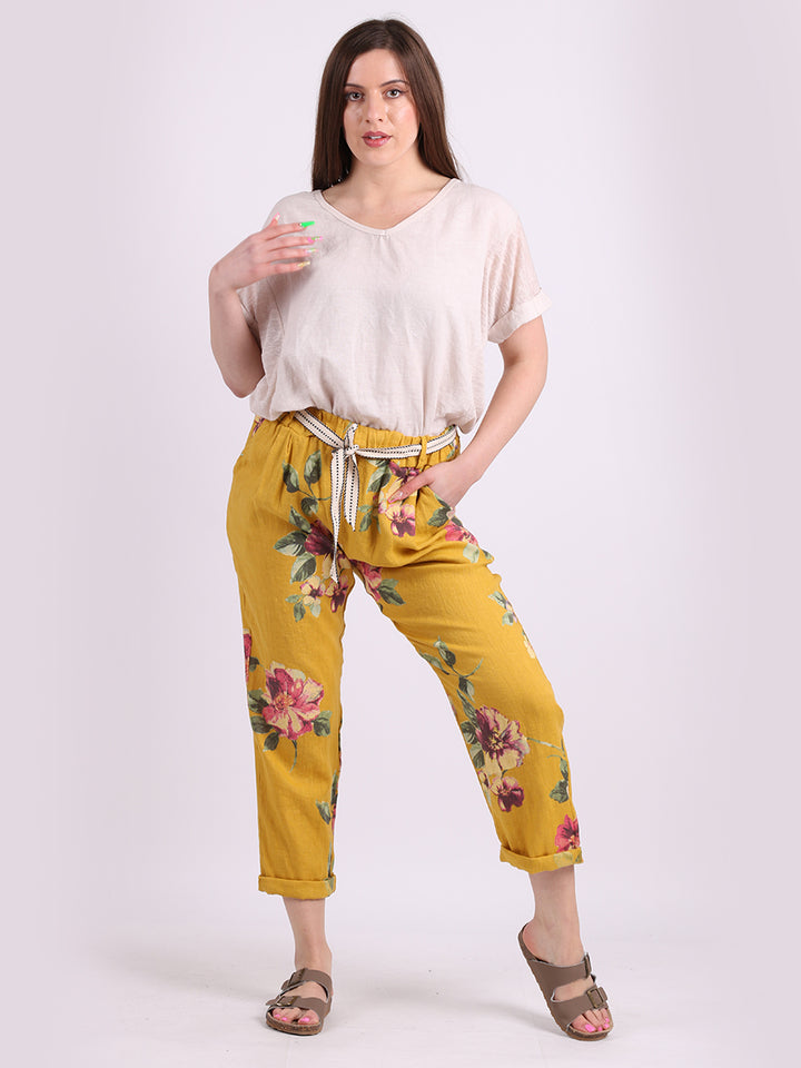 Italian Floral Print Linen Trouser