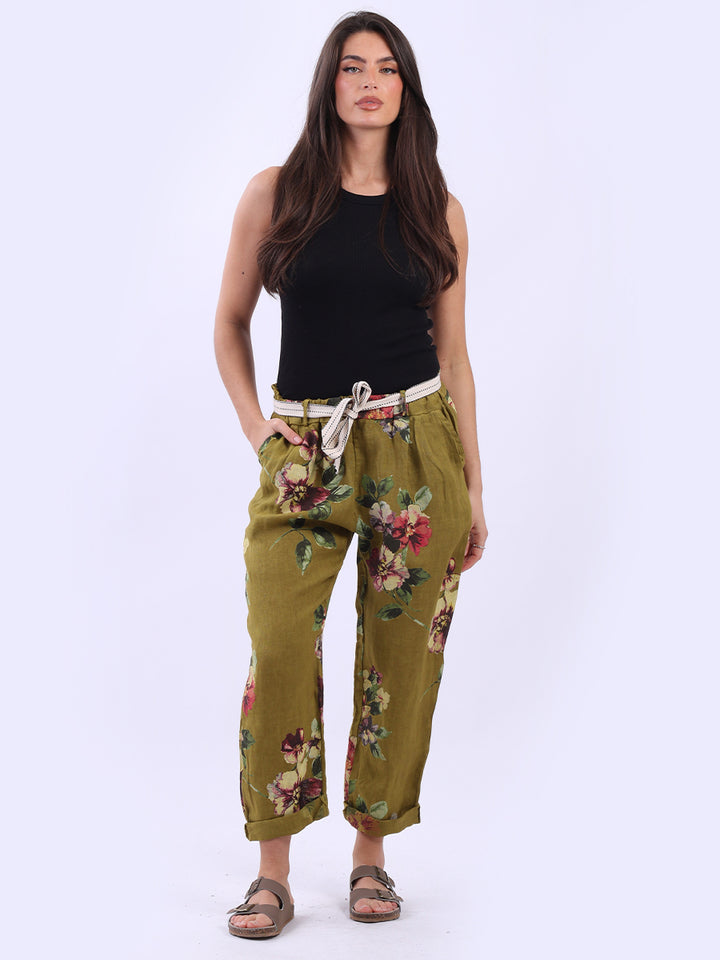 Italian Floral Print Linen Trouser