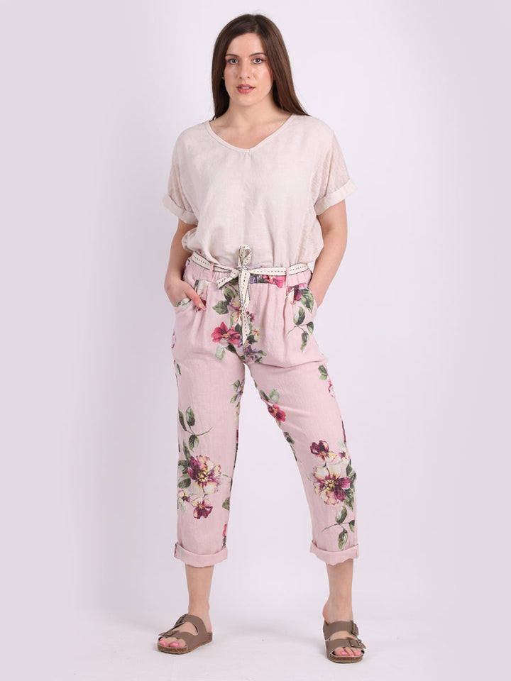 Italian Floral Print Linen Trouser