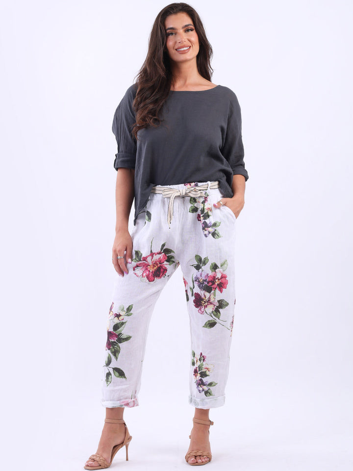 Italian Floral Print Linen Trouser