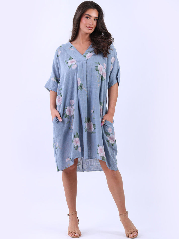 Floral Plus Size Cotton Dress Denim