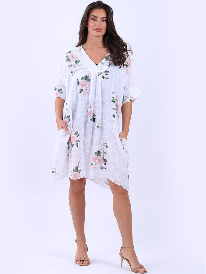 Floral Plus Size Cotton Dress White