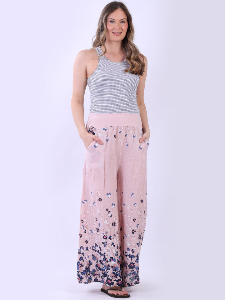 Floral Wide Leg Linen Palazzo Pink