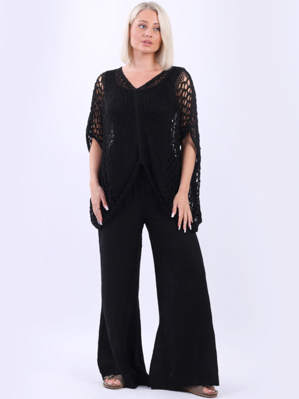 Women Crochet Cover Up Black
