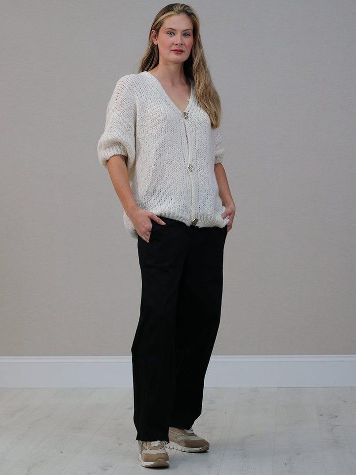 Solid Knitted Wool Cardigan Beige