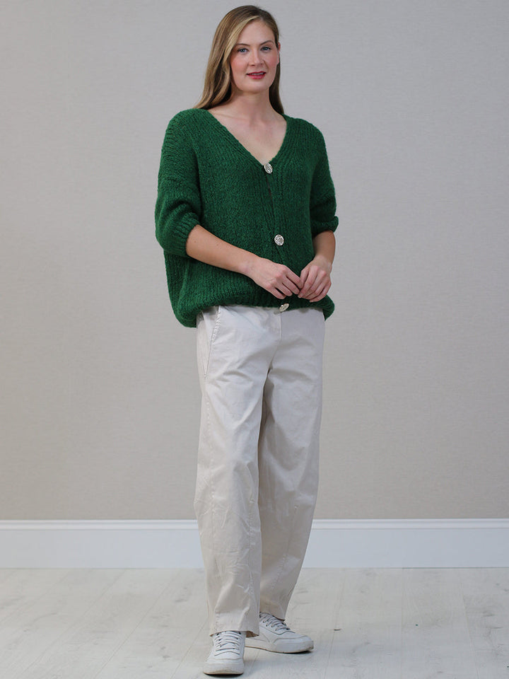 Solid Knitted Wool Cardigan Bottle Green
