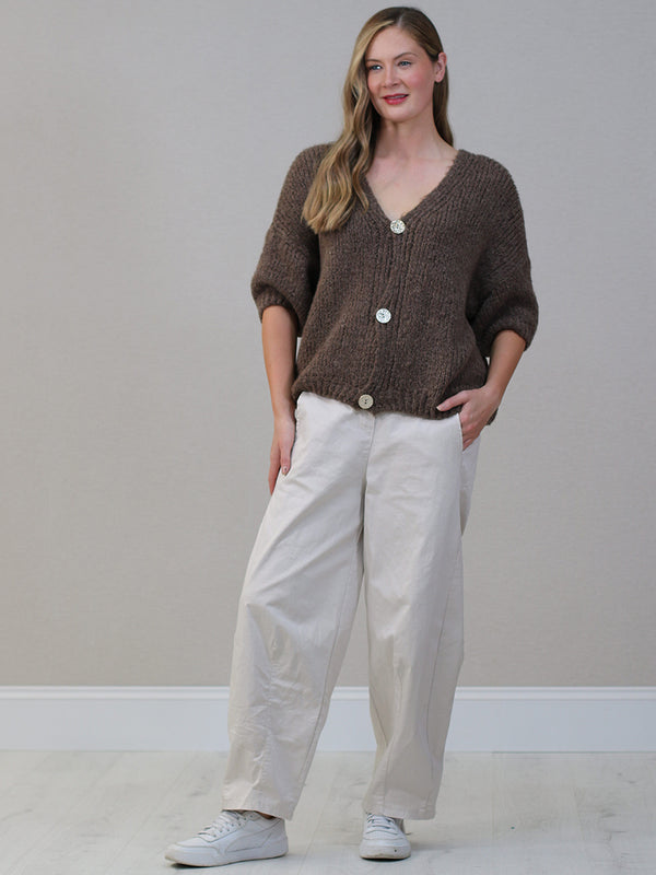 Solid Knitted Wool Cardigan Chocolate