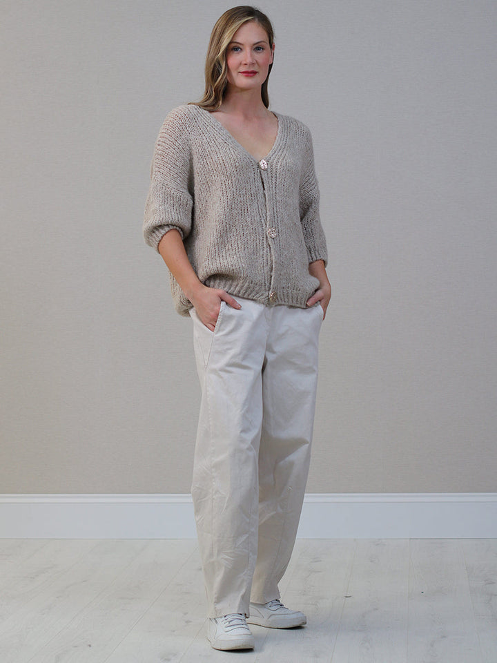 Solid Knitted Wool Cardigan Mocha