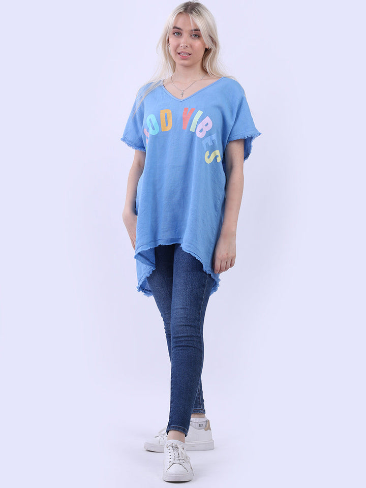 V-Neck Cotton Lagenlook T-Shirt Denim