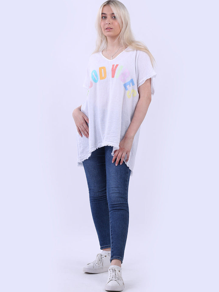 V-Neck Cotton Lagenlook T-Shirt White