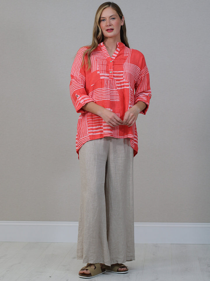 Stripes Baggy Linen Top Coral