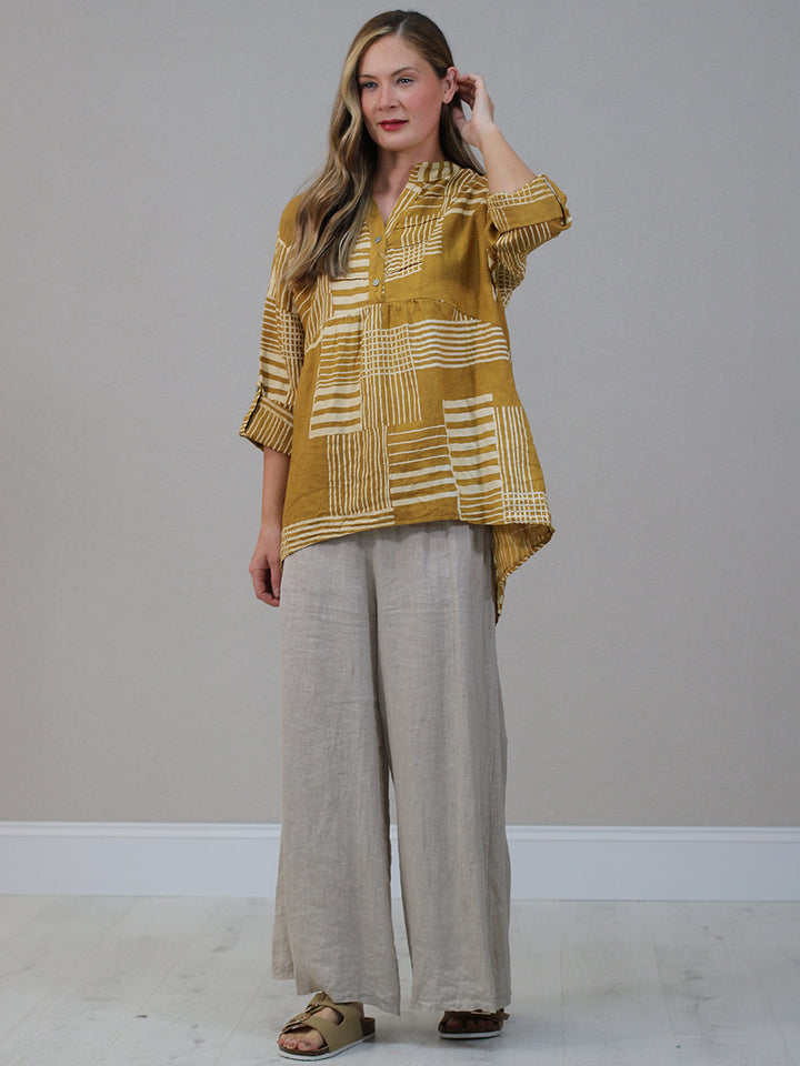 Stripes Baggy Linen Top Mustard