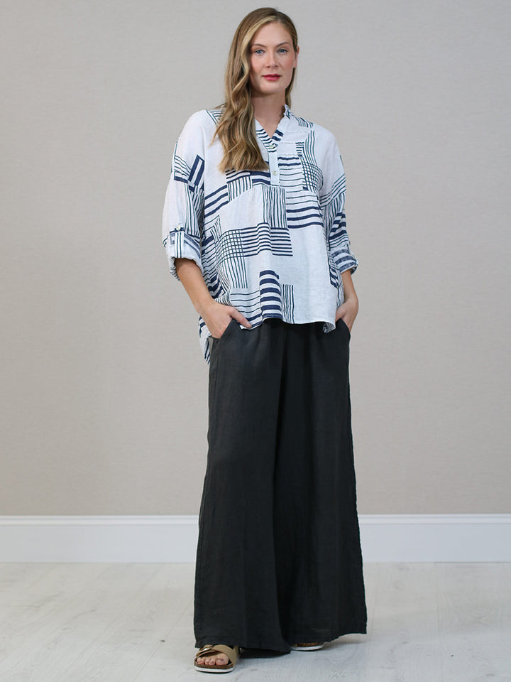 Stripes Baggy Linen Top Beige
