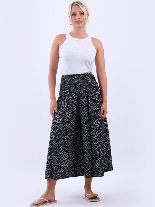 Italian Ditsy Floral Ruched Smock High Waist Wide Leg Palazzo