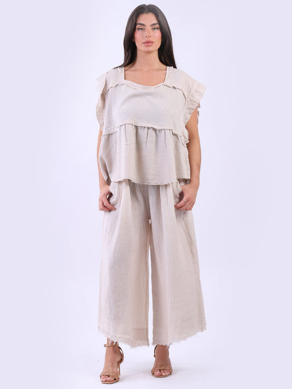 Hop Sack Linen Boxy Top Beige