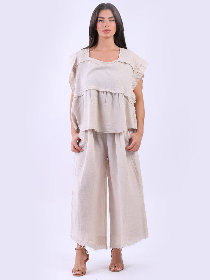 Hop Sack Linen Boxy Top Beige