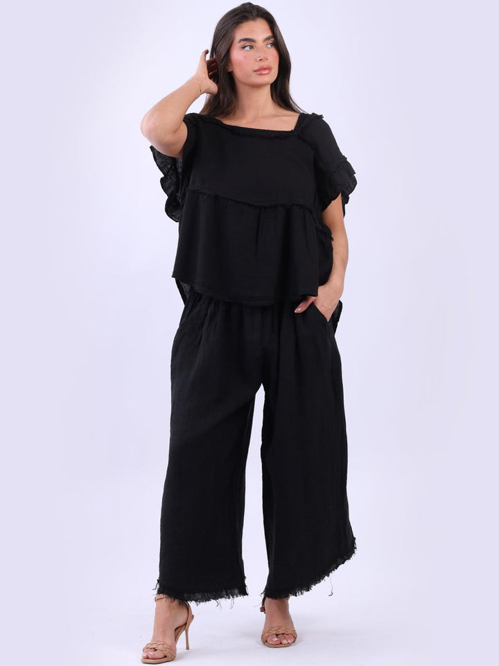 Hop Sack Linen Boxy Top Black