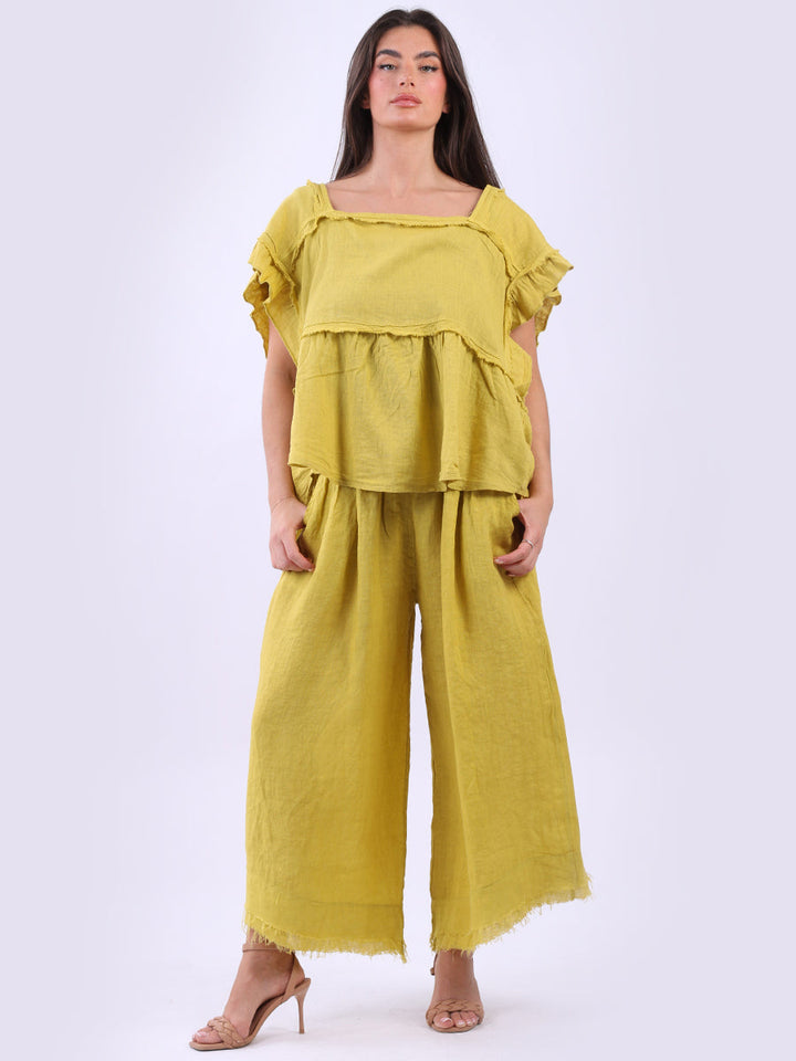 Hop Sack Linen Boxy Top Mustard