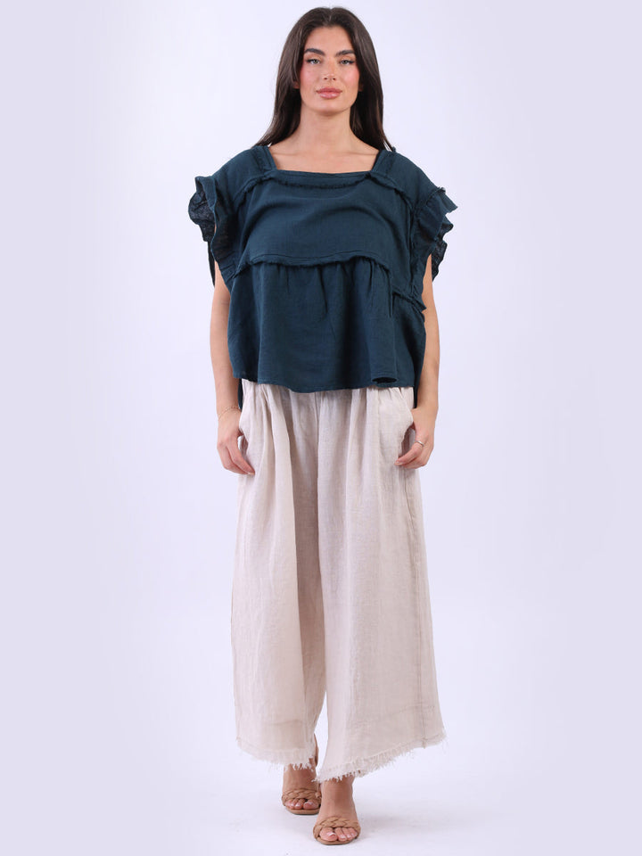 Hop Sack Linen Boxy Top Navy