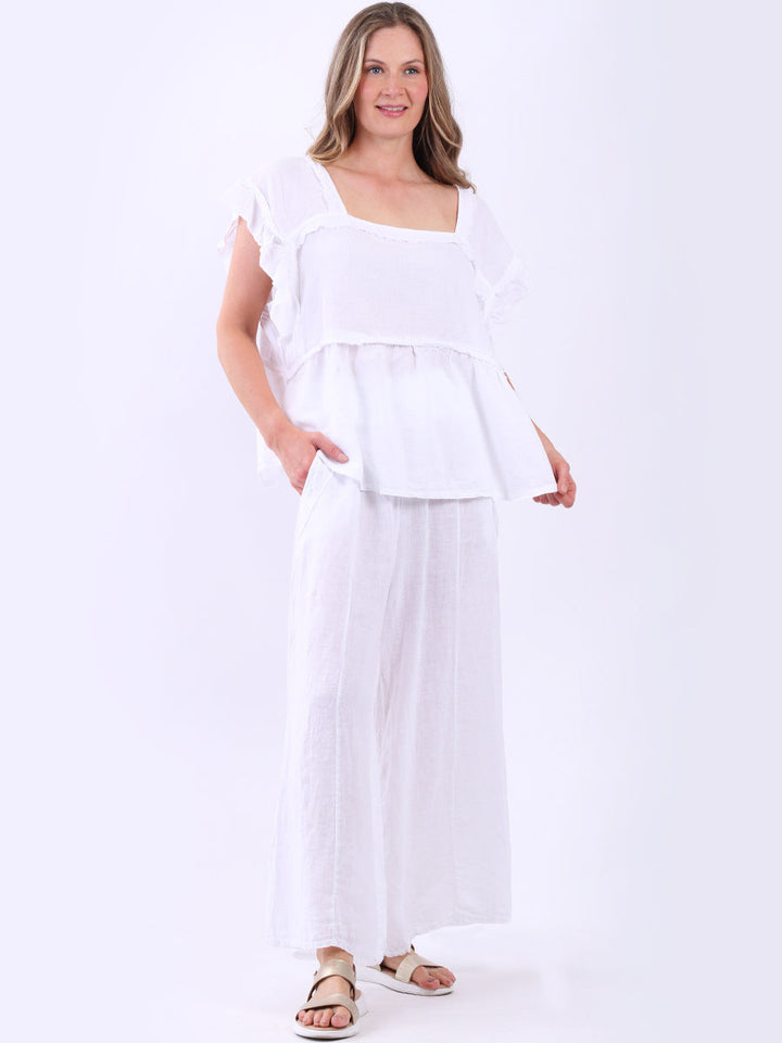Hop Sack Linen Boxy Top White