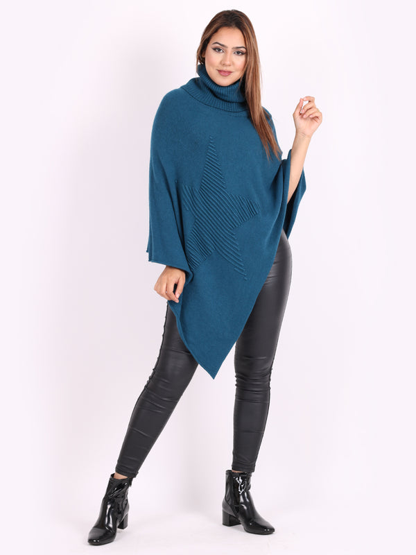 Italian Knitted Star Cowl Neck Lagenlook Poncho