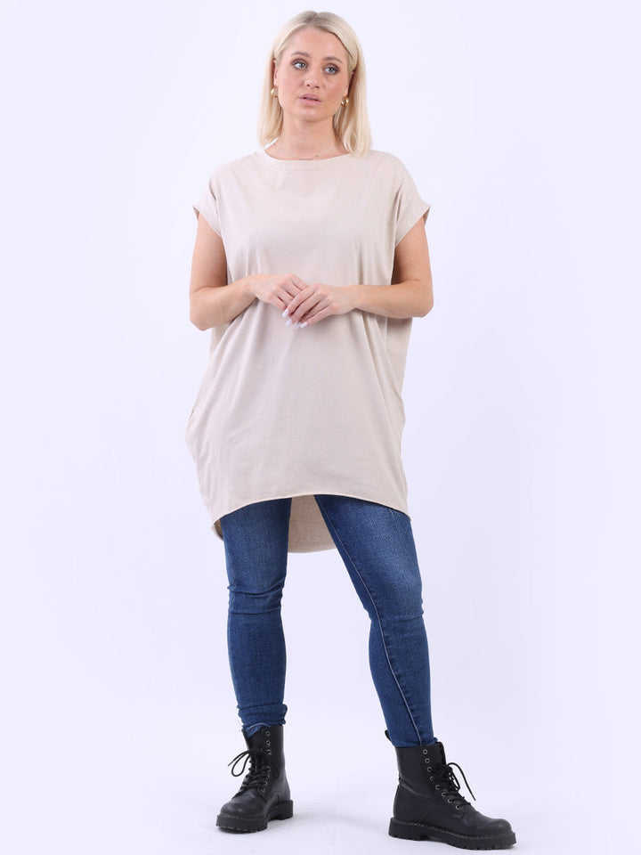 Solid Cotton Mini Dress Beige