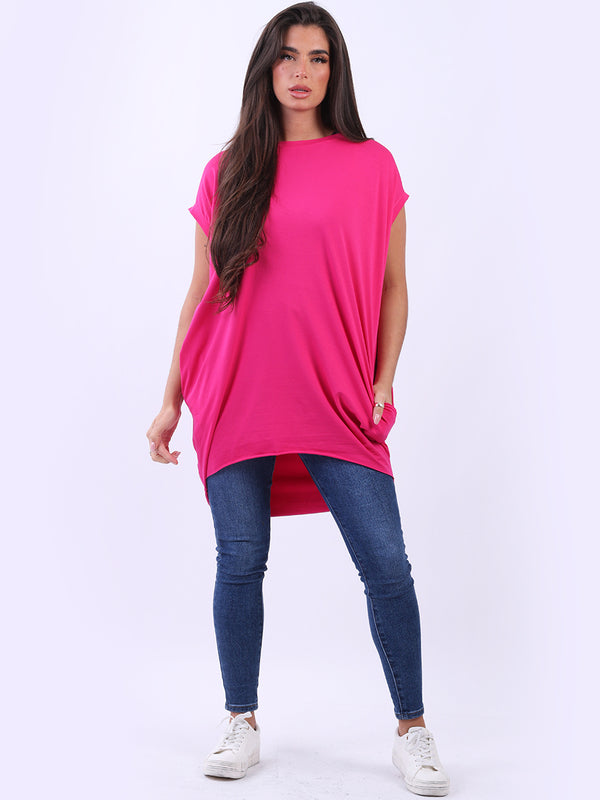 Solid Cotton Mini Dress Fuchsia