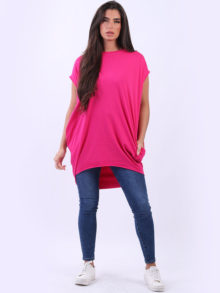 Solid Cotton Mini Dress Fuchsia