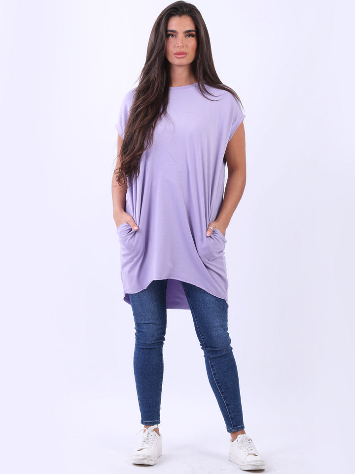 Solid Cotton Mini Dress Lilac