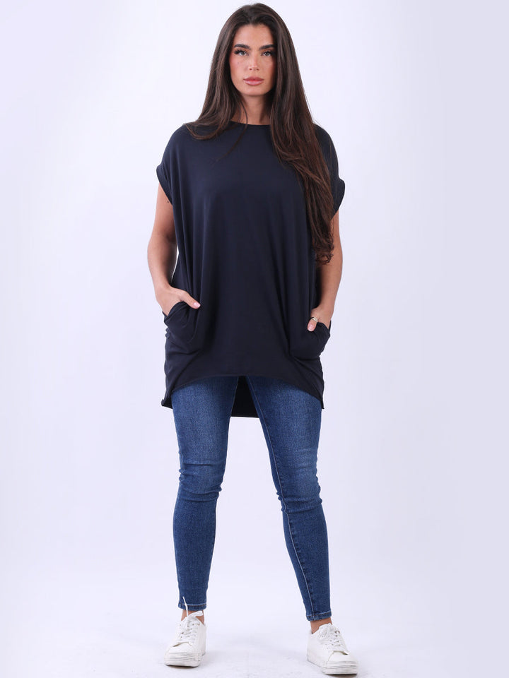 Solid Cotton Mini Dress Navy