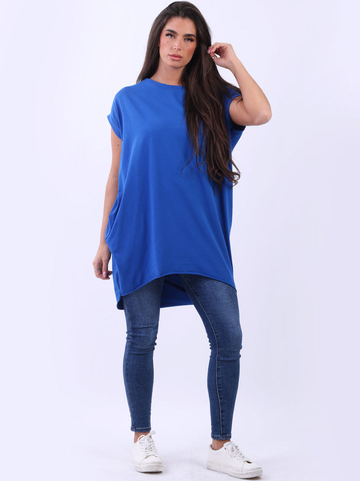 Solid Cotton Mini Dress Royal Blue
